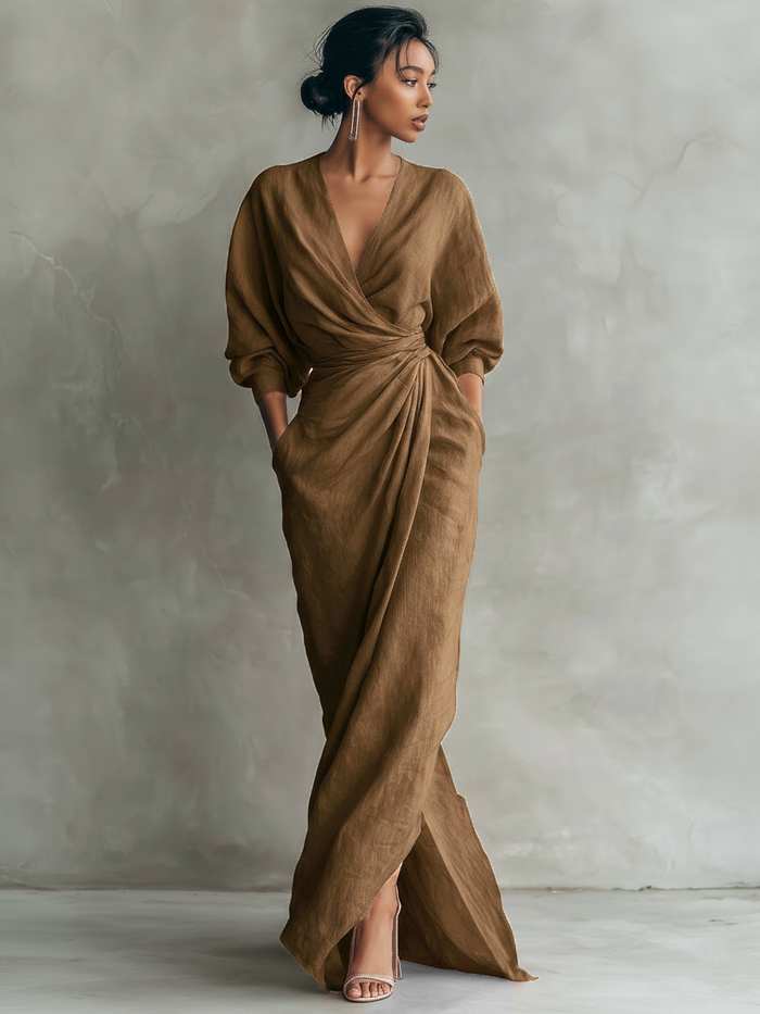 Mika | Pink Minimalist Maxi Dress with V-Neck