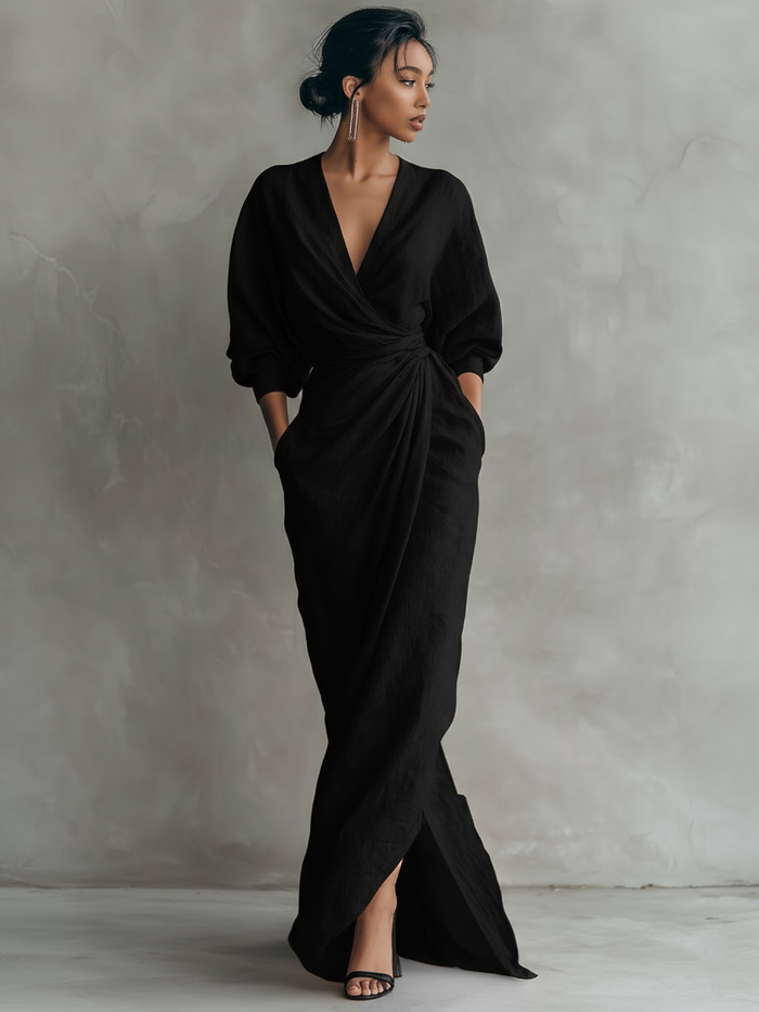 Mika | Pink Minimalist Maxi Dress with V-Neck