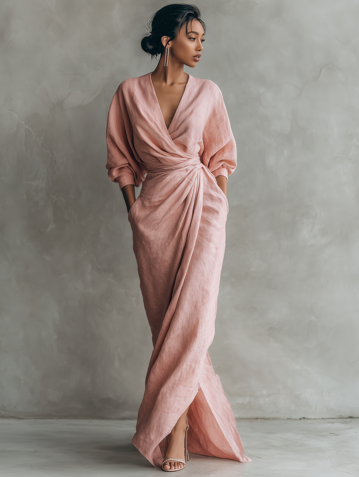 Mika | Pink Minimalist Maxi Dress with V-Neck