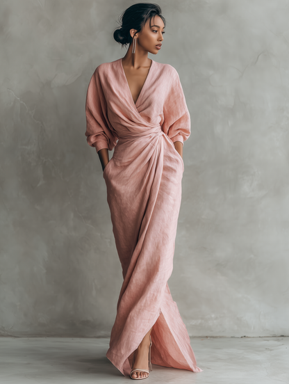 Mika | Pink Minimalist Maxi Dress with V-Neck