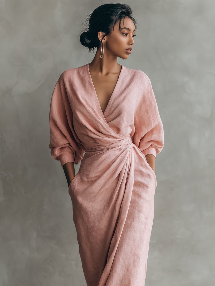 Mika | Pink Minimalist Maxi Dress with V-Neck