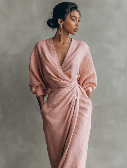 Mika | Pink Minimalist Maxi Dress with V-Neck