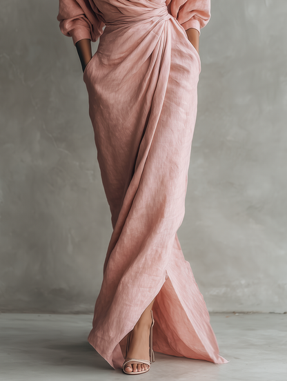 Mika | Pink Minimalist Maxi Dress with V-Neck