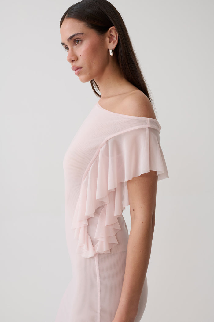 Milana Mesh Midi Off Shoulder Dress - Pale Pink