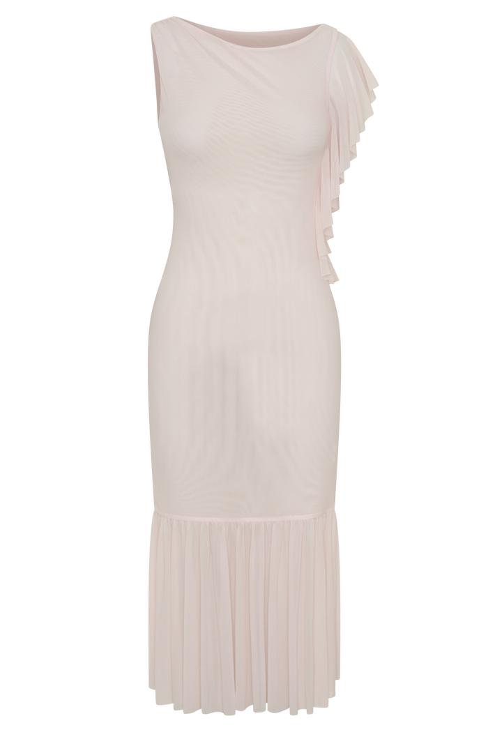 Milana Mesh Midi Off Shoulder Dress - Pale Pink