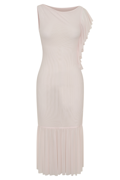 Milana Mesh Midi Off Shoulder Dress - Pale Pink