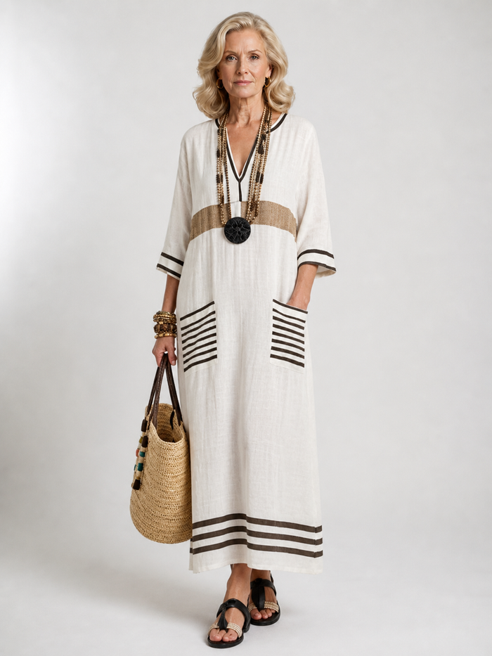 Noemi | Maxi Dress with V-Neck and Short Sleeves with Pockets