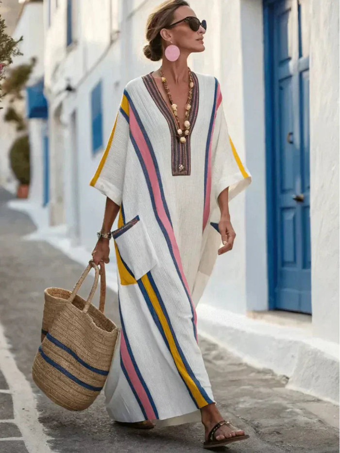 Noemi | Maxi Dress with V-Neck and Short Sleeves with Pockets