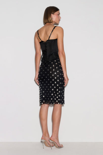 Olivia Stud Midi Skirt - Black