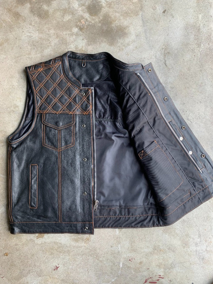 Orange Diamond - Men's Premium Leather Vest 6671.16