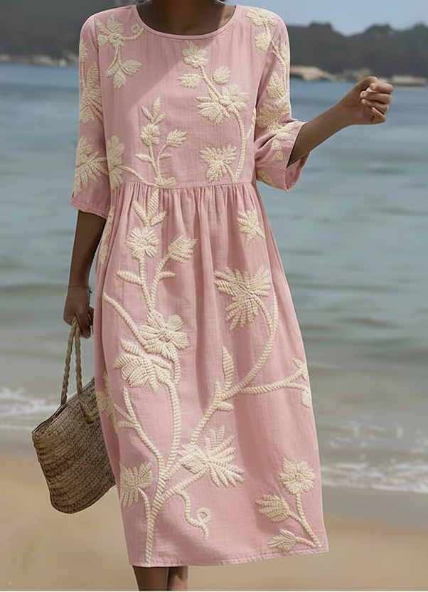 Phoebe | Midi Dress Printed with Plants and Flowers