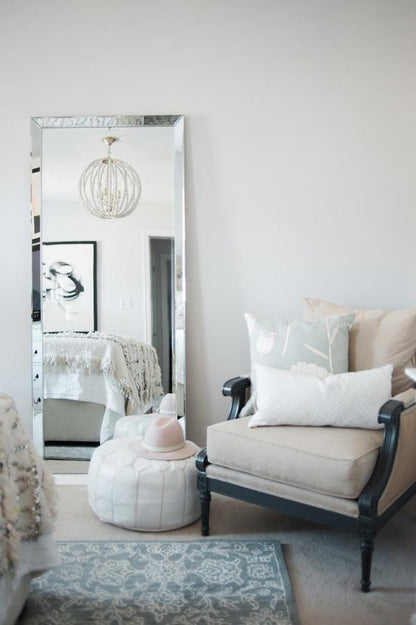 Poppyfield Seamist Custom Designer Pillow on chair | Arianna Belle