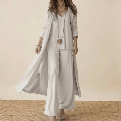 Raquel | Soft Three-Piece Set with Tunic and Wide-Leg Pants