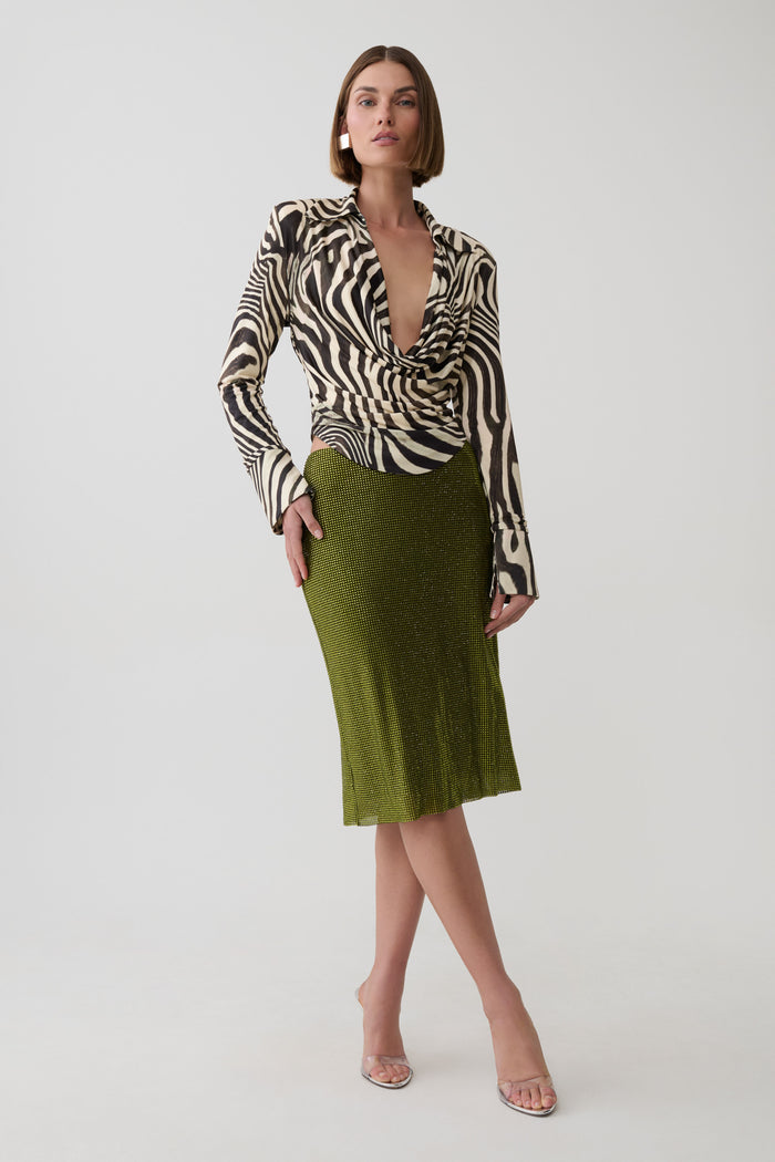 Rosilin Diamante Midi Skirt - Olive