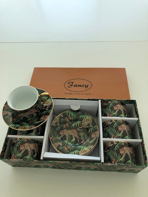 S/6 BOXES 6 TEA CUPS JUNGLE BLACK