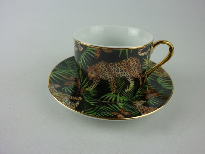 S/6 BOXES 6 TEA CUPS JUNGLE BLACK