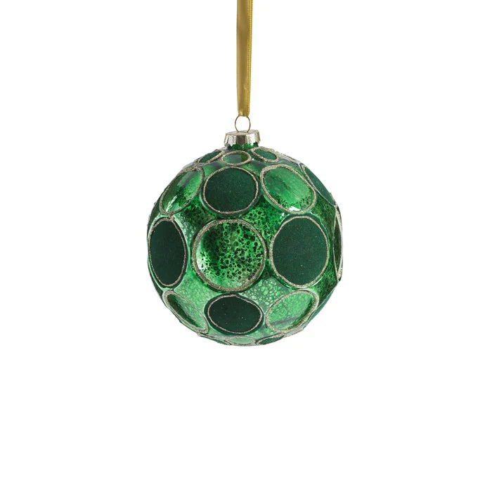 SHINY WHISPER GLASS ORNAMENT - GREEN W/ GREEN GLITER 4.75