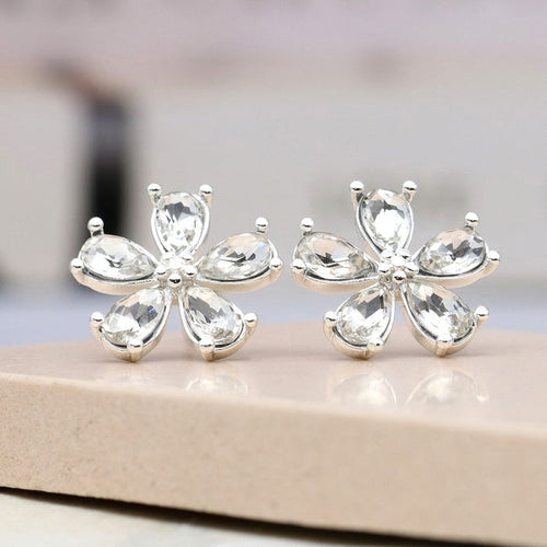 Silver plated crystal flower earrings