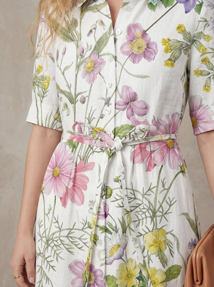 Simone · Midi Floral Watercolor Dress, Adjustable Lace