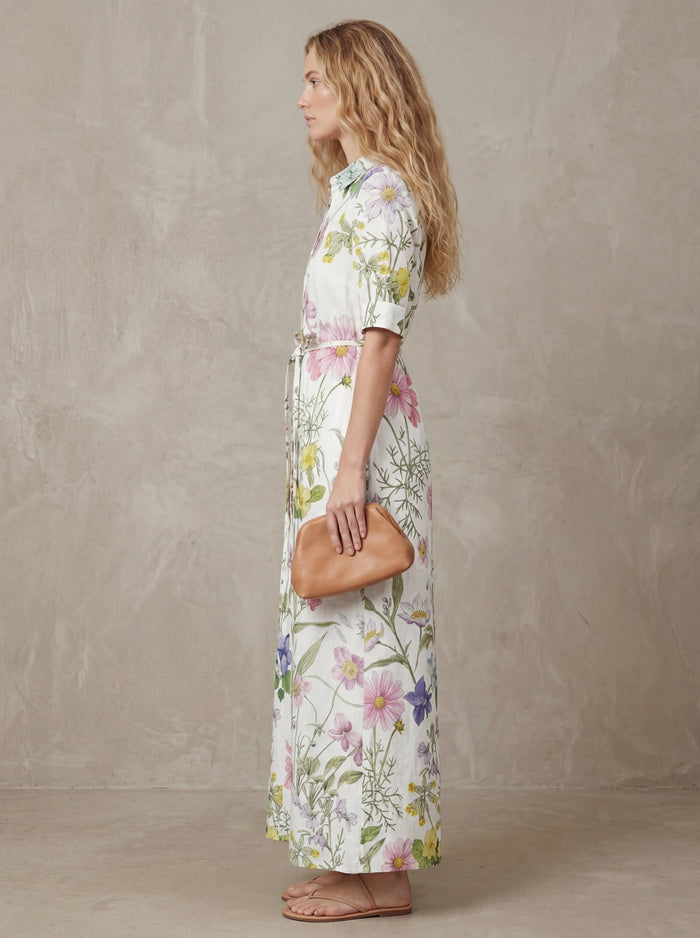 Simone · Midi Floral Watercolor Dress, Adjustable Lace