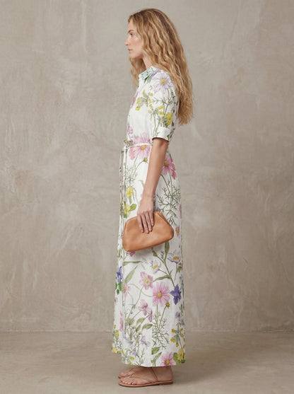 Simone · Midi Floral Watercolor Dress, Adjustable Lace