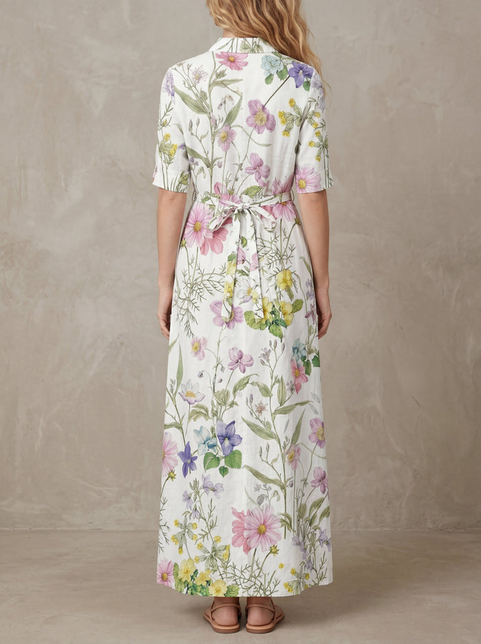 Simone · Midi Floral Watercolor Dress, Adjustable Lace