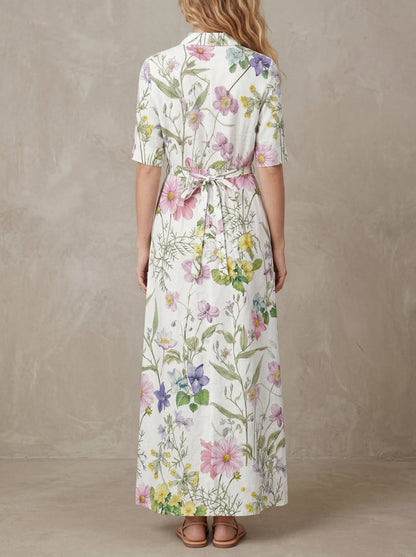 Simone · Midi Floral Watercolor Dress, Adjustable Lace