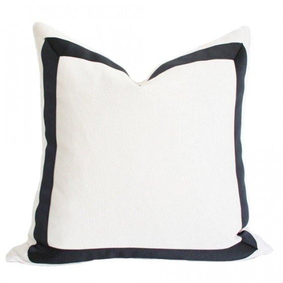 Solid White with Grosgrain Ribbon Border Custom Designer Pillow | Arianna Belle