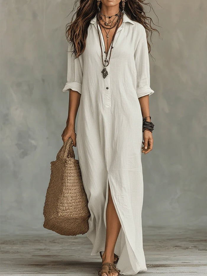 Soline™ | Black Fitted Maxi Dress with Buttons