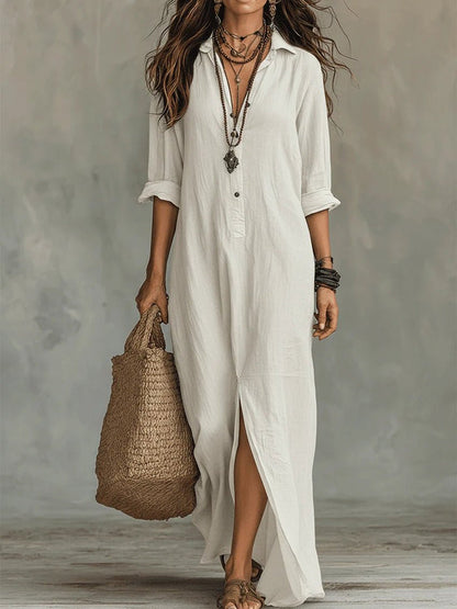Soline™ | Black Fitted Maxi Dress with Buttons