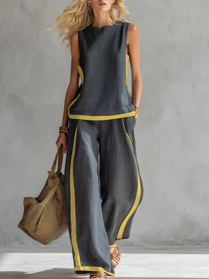 Ursula - Elegant and Casual Vest and Pants Set with Bicolor Finishes