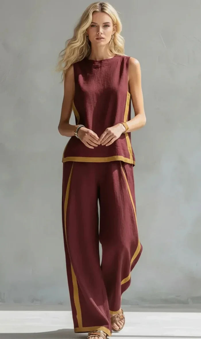 Ursula - Elegant and Casual Vest and Pants Set with Bicolor Finishes