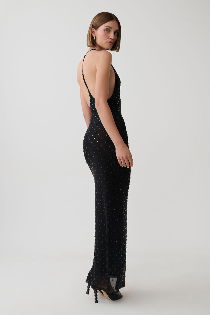 Valentine Diamante Maxi Dress - Black