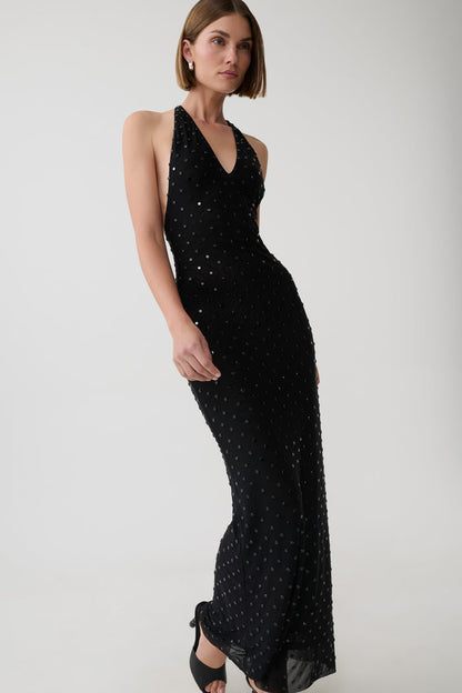 Valentine Diamante Maxi Dress - Black