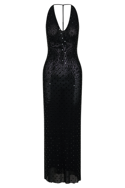 Valentine Diamante Maxi Dress - Black