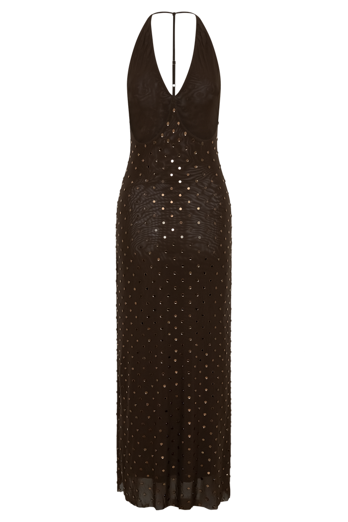 Valentine Diamante Maxi Dress - Chocolate