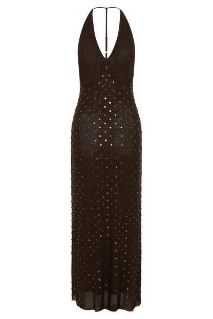 Valentine Diamante Maxi Dress - Chocolate