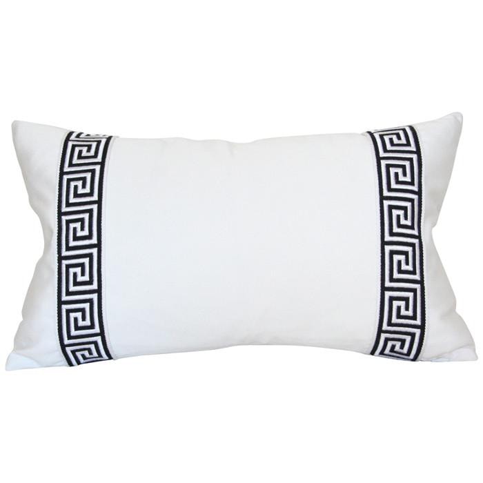 White with Black Greek Key Trim lumbar Custom Designer Pillow | Arianna Belle