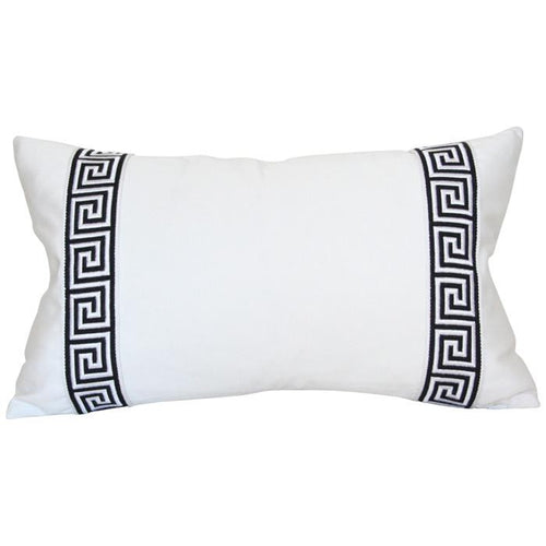 White with Black Greek Key Trim lumbar Custom Designer Pillow | Arianna Belle