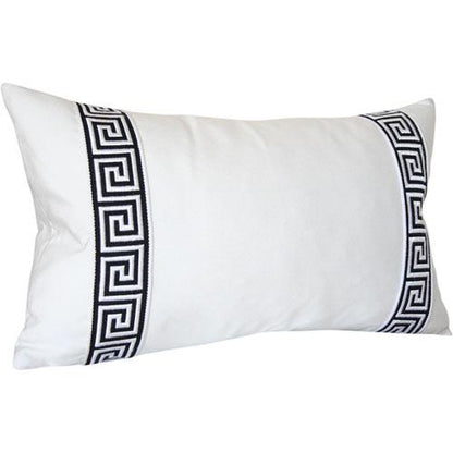 White with Black Greek Key Trim lumbar Custom Designer Pillow side view | Arianna Belle