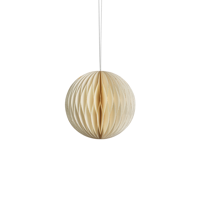 WISH PAPER MEDIAM DECORATIVE BALL ORNAMENT - IVORY WITH GOLD GLITTER EDGES -