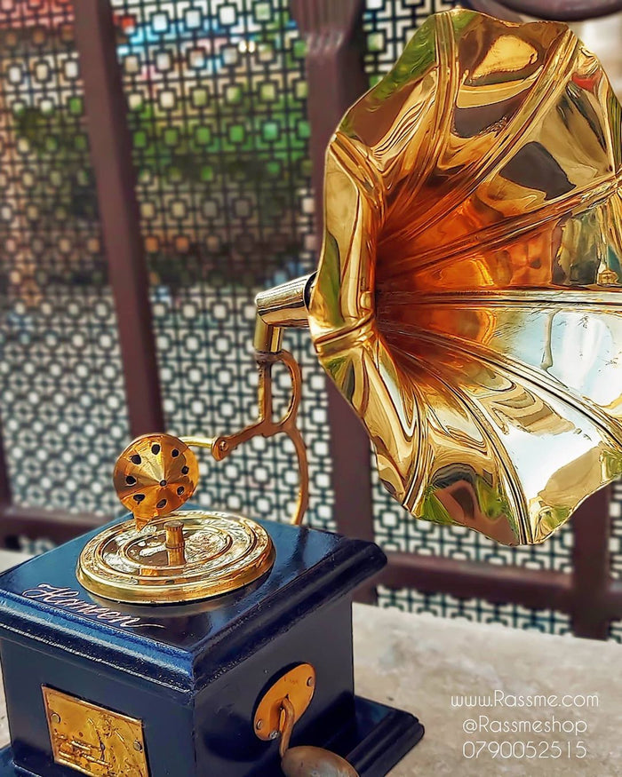 Wooden Mini Brass Gramophone - Free Engraving