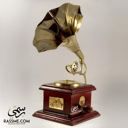 Wooden Mini Brass Gramophone - Free Engraving
