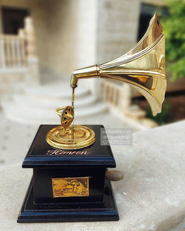Wooden Mini Brass Gramophone - Free Engraving