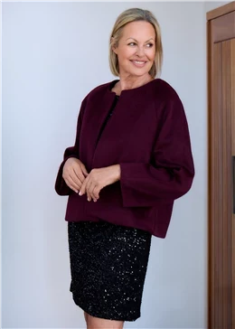 Wool Blend Boxy Round Neck Raglan Jacket